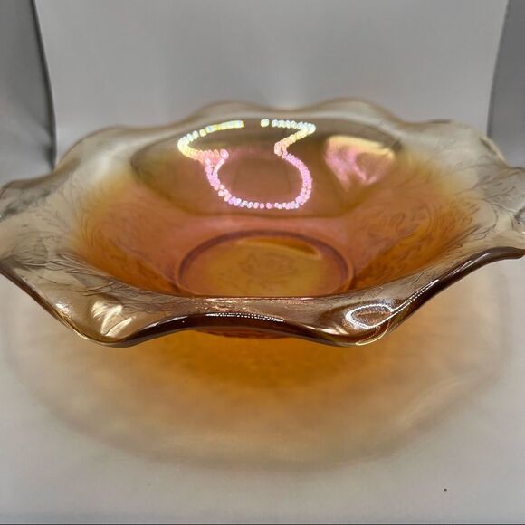 Jeannette Glass Floragold Louisa Ruffled 9.5" Bowl Carnival Glass - Picture 1 of 16
